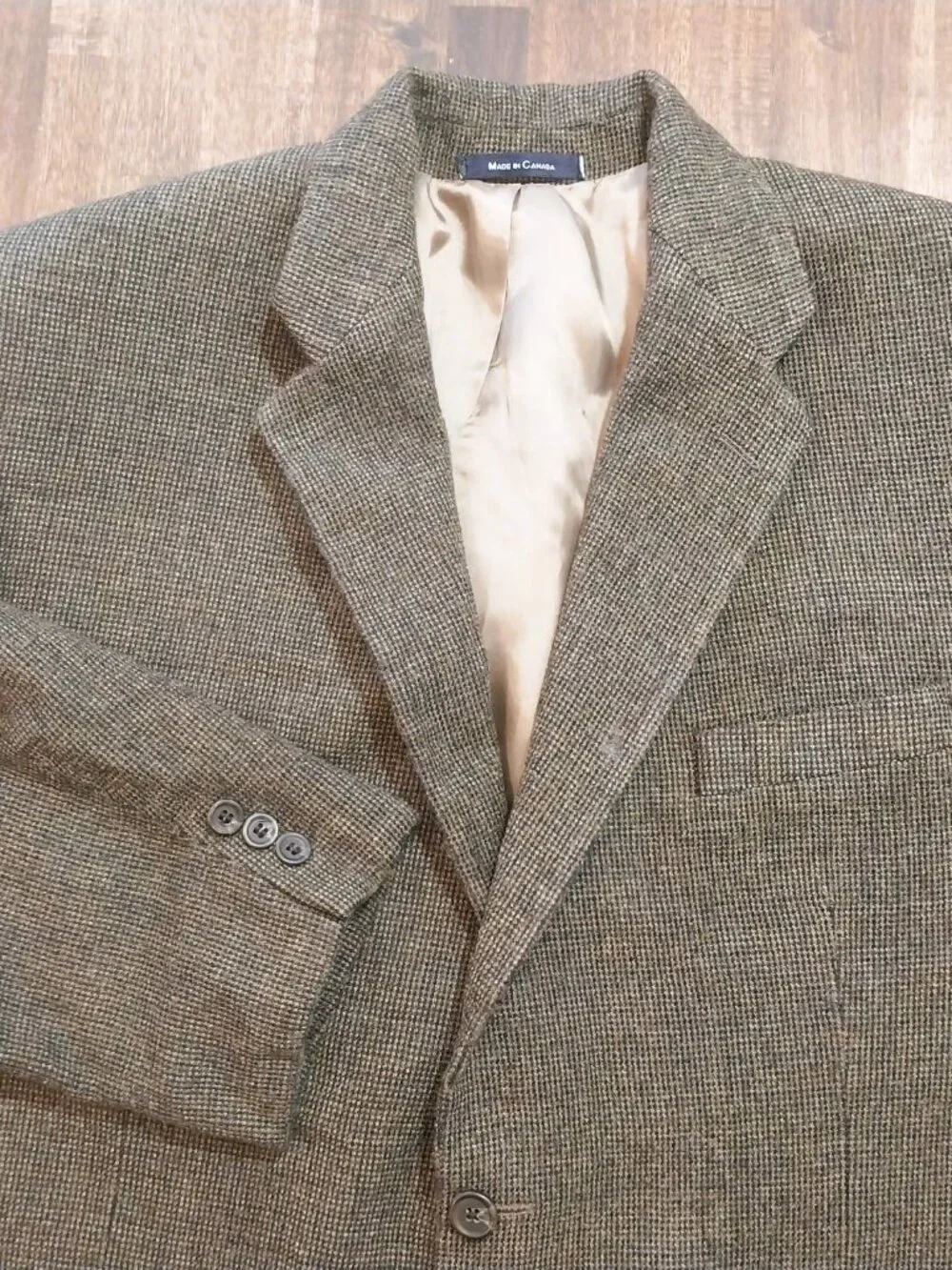 Chaps Ralph Lauren Blazer 100% Pure Wool 50R Brown Houndstooth Jacket Sport Coat